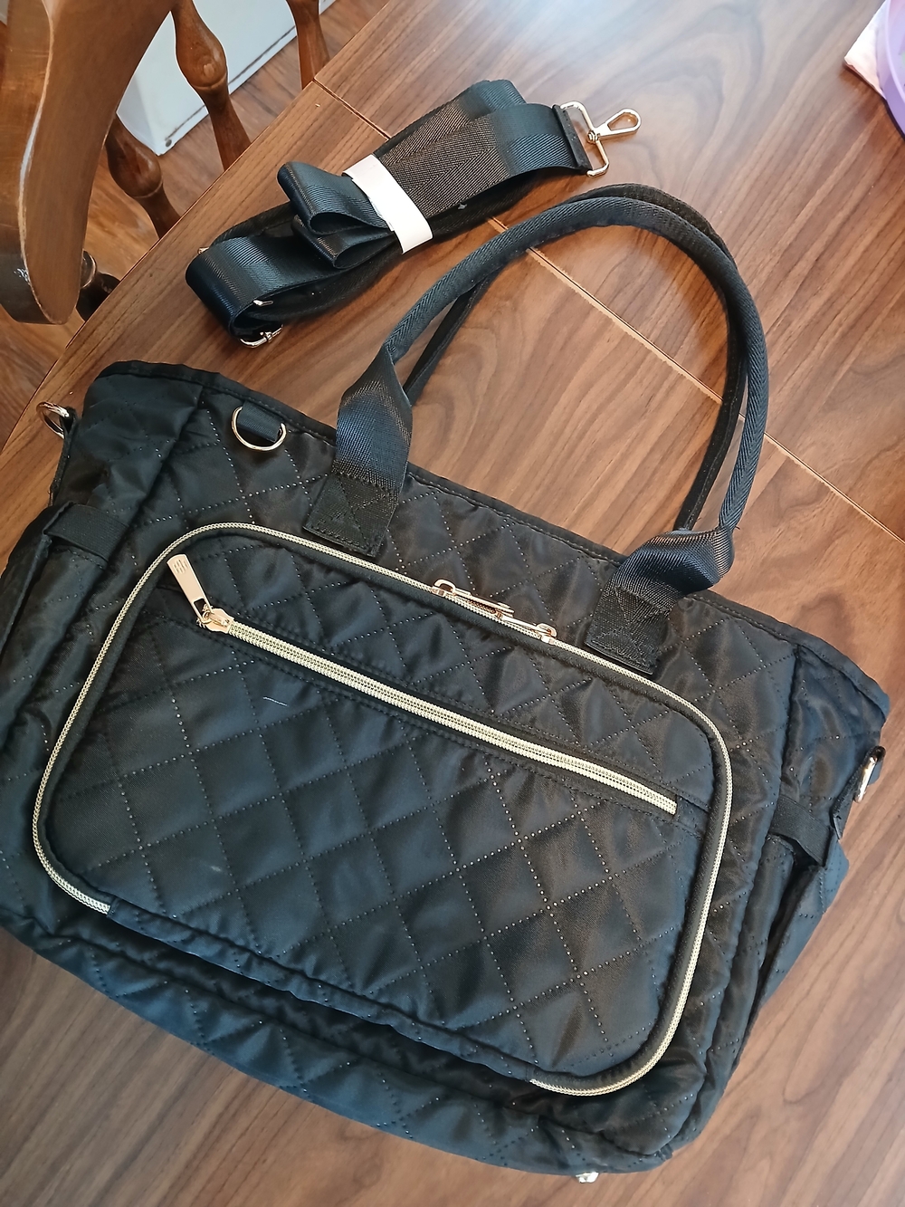 Quilted Black Tote Bag with Gold Hardware - Everyday Carry